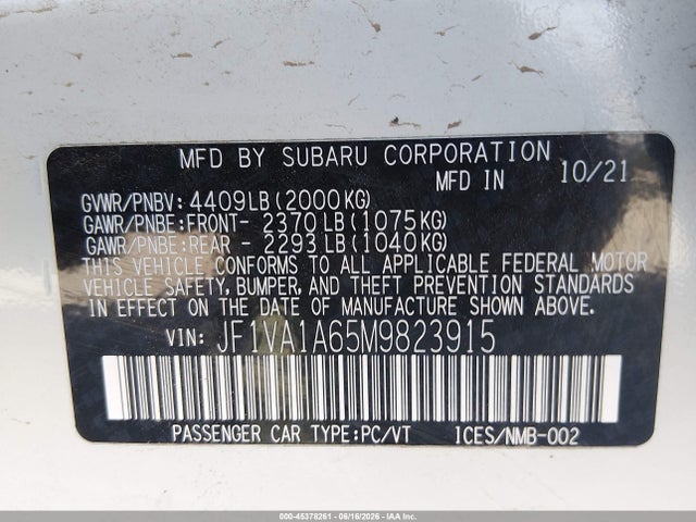 JF1VA1A65M9823915 Subaru WRX