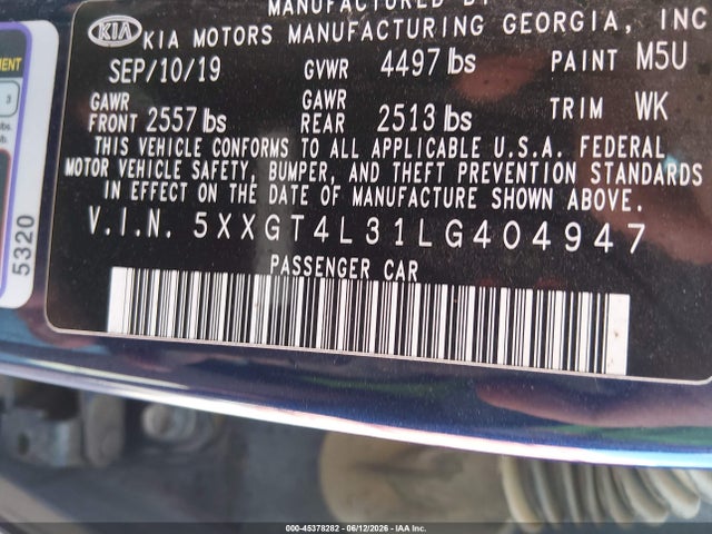 KIA Optima S 2020 5XXGT4L31LG404947 Image 9