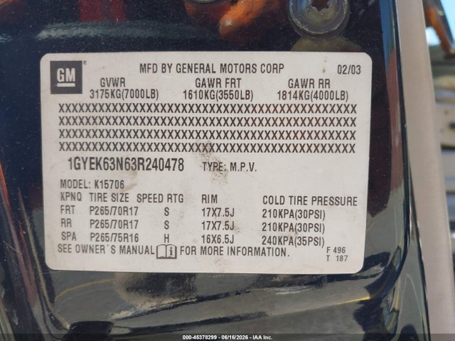 Продаж на аукціоні авто 2003 Cadillac Escalade Standard, vin: 1GYEK63N63R240478, номер лоту: 45378299