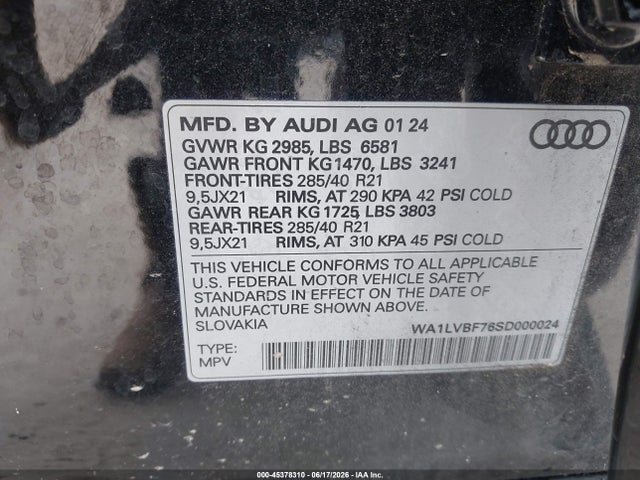 45378310 :رقم المزاد ، WA1LVBF76SD000024 vin ، 2025 Audi Q7 Premium Plus 55 Tfsi Quattro Tiptronic مزاد بيع