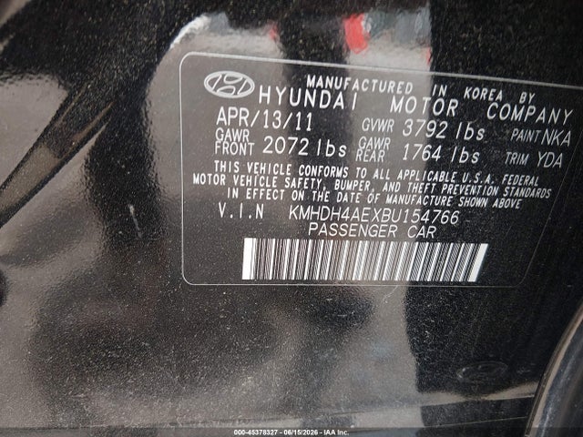45378327 :رقم المزاد ، KMHDH4AEXBU154766 vin ، 2011 Hyundai Elantra Gls (ulsan Plant) مزاد بيع