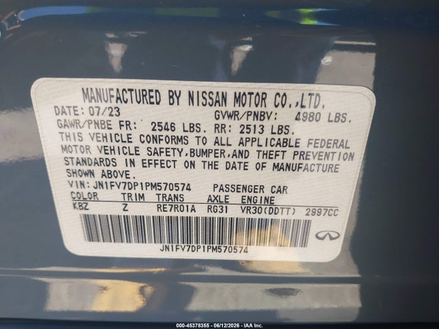Aukcja sprzedaży 2023 Infiniti Q50 Red Sport 400, vin: JN1FV7DP1PM570574, numer aukcji: 45378355