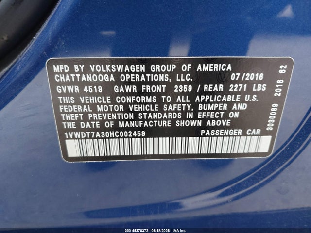 1VWDT7A30HC002459 Volkswagen Passat 1.8t R-line