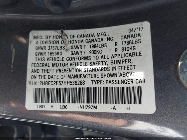 Honda Civic Lx 2017 2HGFC2F57HH536288 Image 9
