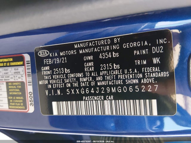 5XXG64J29MG065227 KIA K5 Gt-line