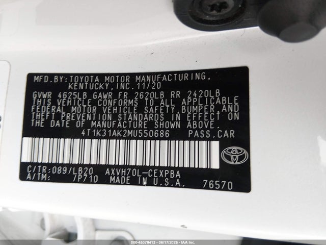 4T1K31AK2MU550686 Toyota Camry Xse Hybrid