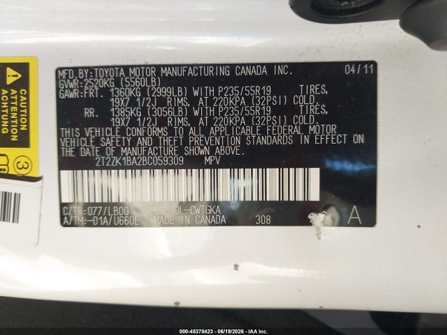 Продаж на аукціоні авто 2011 Lexus Rx 350, vin: 2T2ZK1BA2BC059309, номер лоту: 45378423