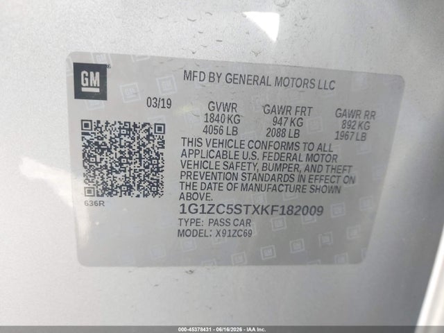 1G1ZC5STXKF182009 Chevrolet Malibu 1fl