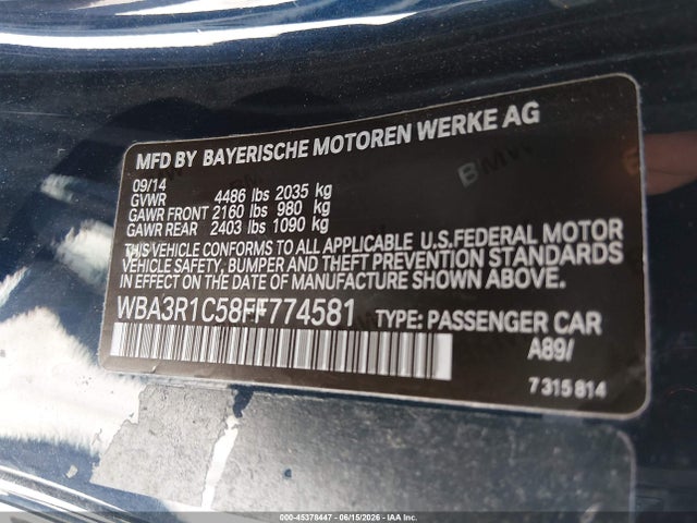 2015 Bmw 435i მანქანა იყიდება აუქციონზე, vin: WBA3R1C58FF774581, აუქციონის ნომერი: 45378447