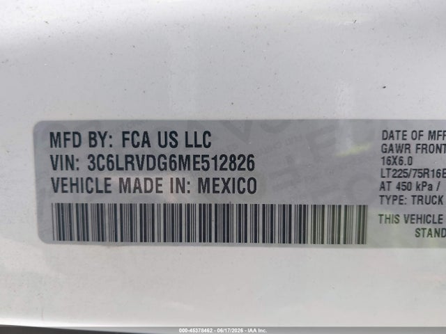 Продажа на аукционе авто 2021 Ram Promaster 2500 High Roof 159 Wb, vin: 3C6LRVDG6ME512826, номер лота: 45378462