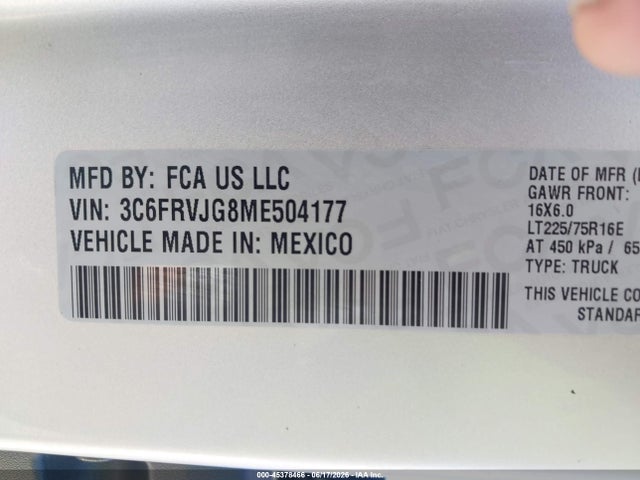 3C6FRVJG8ME504177 RAM Promaster 3500 Cargo Van High Roof 159 Wb Ext