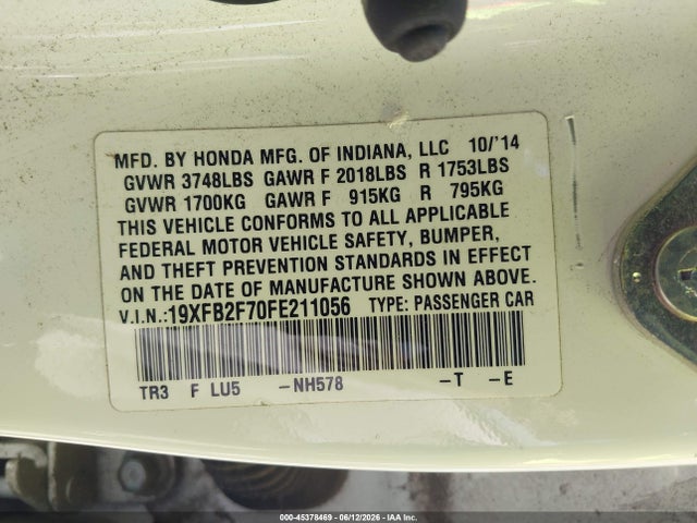 Honda CIVIC SE 2015 19XFB2F70FE211056 Image 9