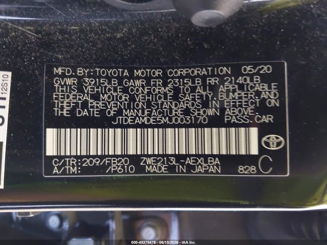 Toyota Corolla Hybrid Le 2021 JTDEAMDE5MJ003170 Image 9
