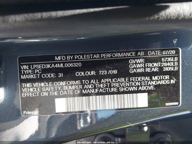Продаж на аукціоні авто 2021 Polestar 2 Launch Edition, vin: LPSED3KA4ML006320, номер лоту: 45378507