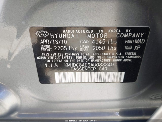 2010 Hyundai Elantra Touring Gls მანქანა იყიდება აუქციონზე, vin: KMHDC8AE9AU083340, აუქციონის ნომერი: 45378520