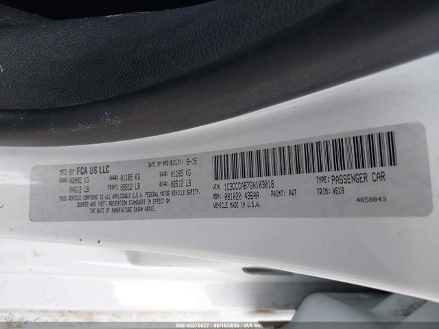 2016 Chrysler 200 Limited მანქანა იყიდება აუქციონზე, vin: 1C3CCCAB7GN103018, აუქციონის ნომერი: 45378527