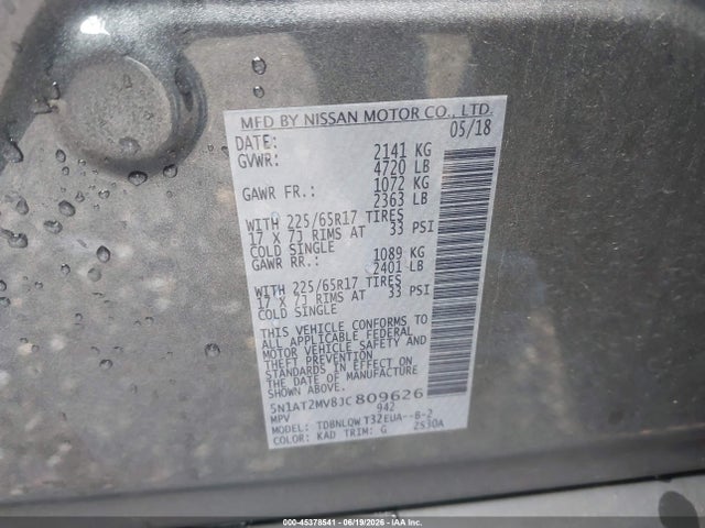 Aukcja sprzedaży 2018 Nissan Rogue Sv, vin: 5N1AT2MV8JC809626, numer aukcji: 45378541