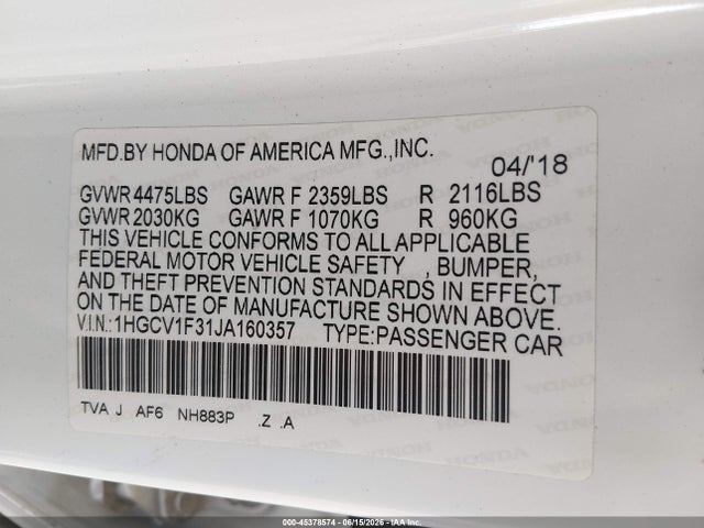 Honda Accord Sport 2018 1HGCV1F31JA160357 Image 9