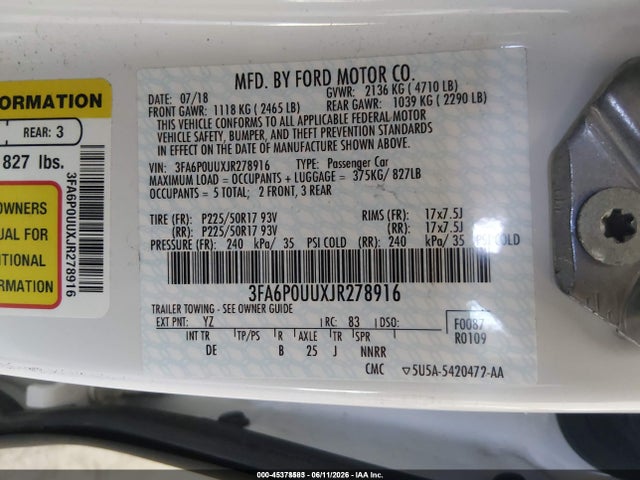 3FA6P0UUXJR278916 Ford Fusion Hybrid S