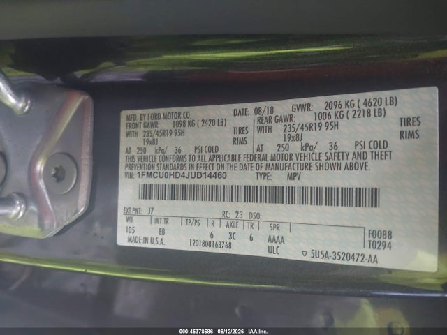 Aukcja sprzedaży 2018 Ford Escape Sel, vin: 1FMCU0HD4JUD14460, numer aukcji: 45378586