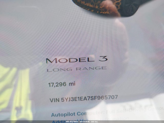 45378603 :رقم المزاد ، 5YJ3E1EA7SF965707 vin ، 2025 Tesla Model 3 Long Range Rear-wheel Drive/standard Rear-wheel Drive مزاد بيع