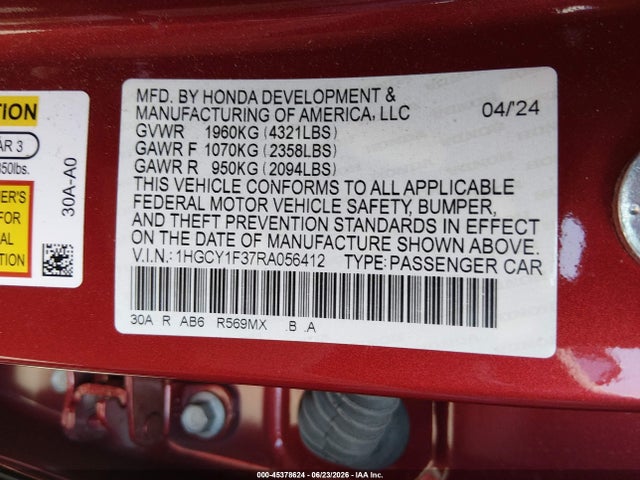 Honda ACCORD EX 2024 1HGCY1F37RA056412 Image 9