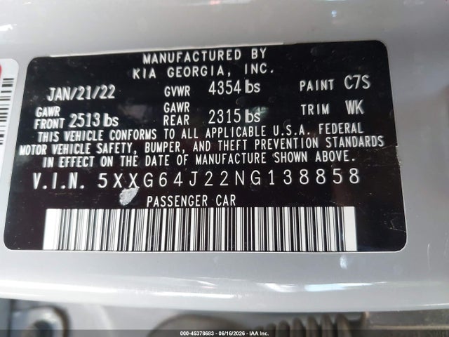 5XXG64J22NG138858 KIA K5 Gt-line