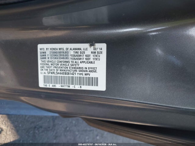 Honda ODYSSEY EX 2014 5FNRL5H44EB081421 Image 9