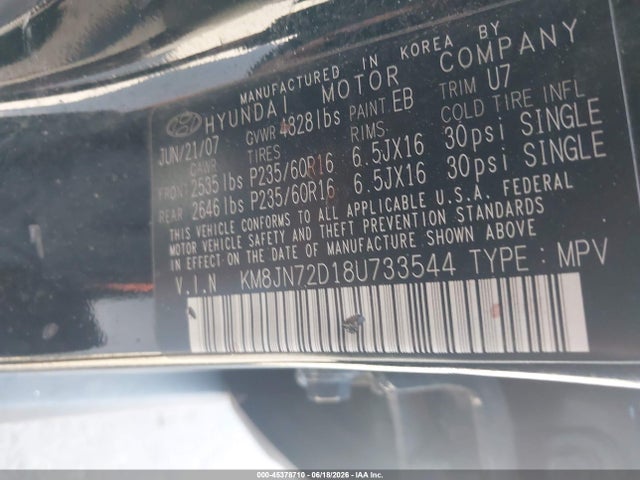 Продаж на аукціоні авто 2008 Hyundai Tucson Limited V6/se, vin: KM8JN72D18U733544, номер лоту: 45378710
