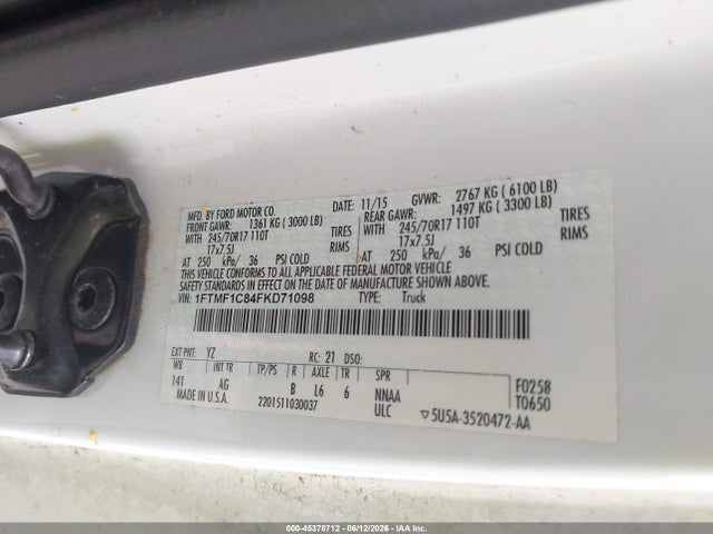 Aukcja sprzedaży 2015 Ford F-150 Xl, vin: 1FTMF1C84FKD71098, numer aukcji: 45378712