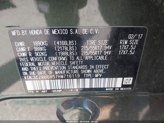Honda HR-V EX 2017 3CZRU6H57HM716119 Image 9