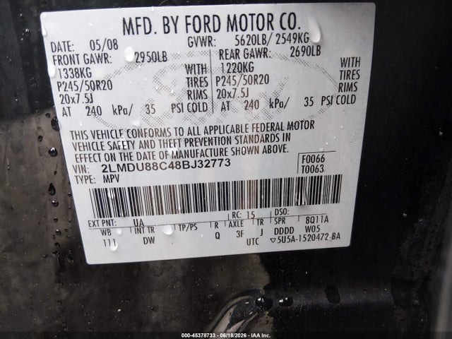 2008 Lincoln Mkx მანქანა იყიდება აუქციონზე, vin: 2LMDU88C48BJ32773, აუქციონის ნომერი: 45378733
