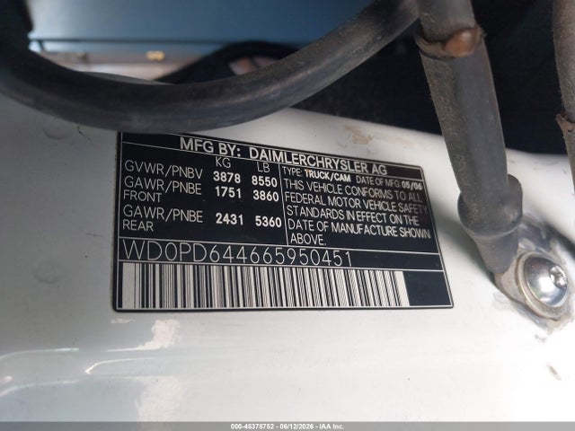 Aukcja sprzedaży 2006 Dodge Sprinter Van 2500 Hc, vin: WD0PD644665950451, numer aukcji: 45378752