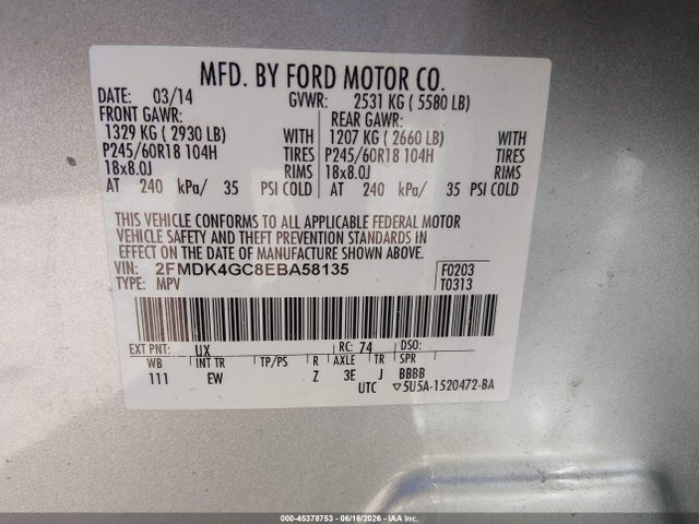 Ford EDGE SE 2014 2FMDK4GC8EBA58135 Image 9