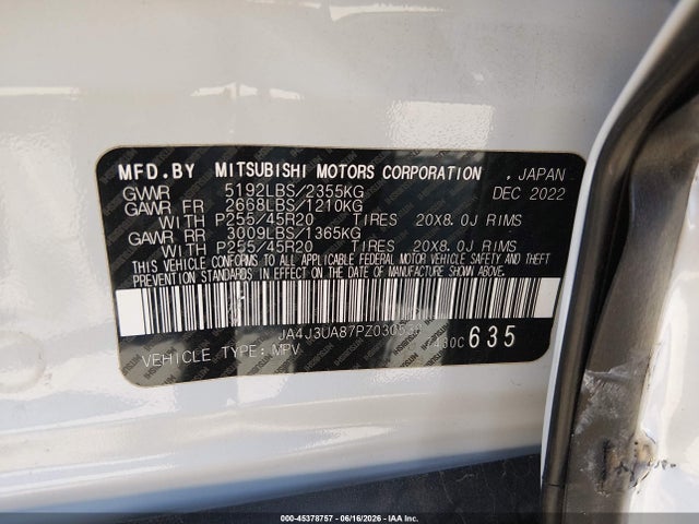 JA4J3UA87PZ030538 Mitsubishi Outlander Se 2.5 2wd/se Black Edition 2wd/se Special Edition 2wd