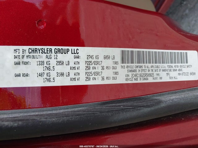 45378767 :رقم المزاد ، 2C4RC1BG2DR509825 vin ، 2013 Chrysler Town & Country Touring مزاد بيع