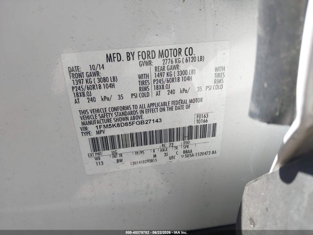 Ford EXPLORER XLT 2015 1FM5K8D85FGB27143 Image 9