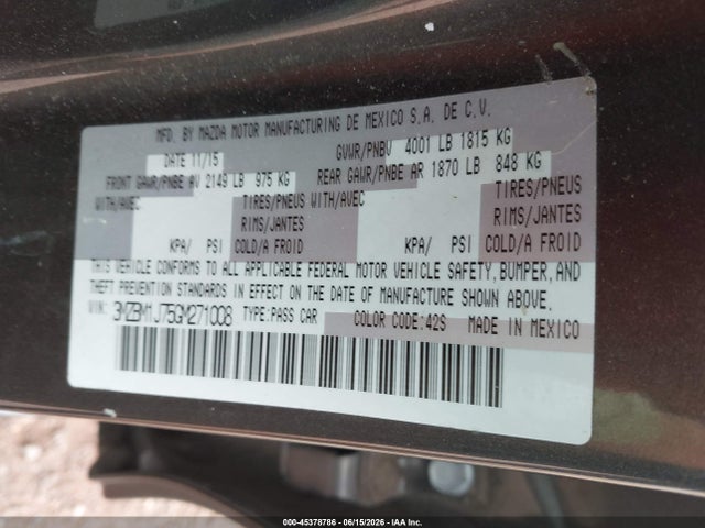 Aukcja sprzedaży 2016 Mazda Mazda3 I Sport, vin: 3MZBM1J75GM271008, numer aukcji: 45378786