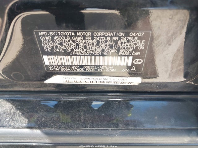 Продажа на аукционе авто 2007 Lexus Is 350, vin: JTHBE262772011511, номер лота: 45378804