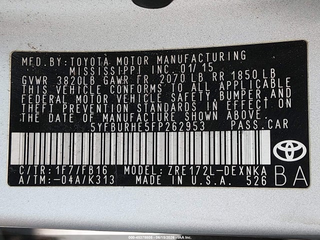 Toyota Corolla Le Plus 2015 5YFBURHE5FP262953 Image 9