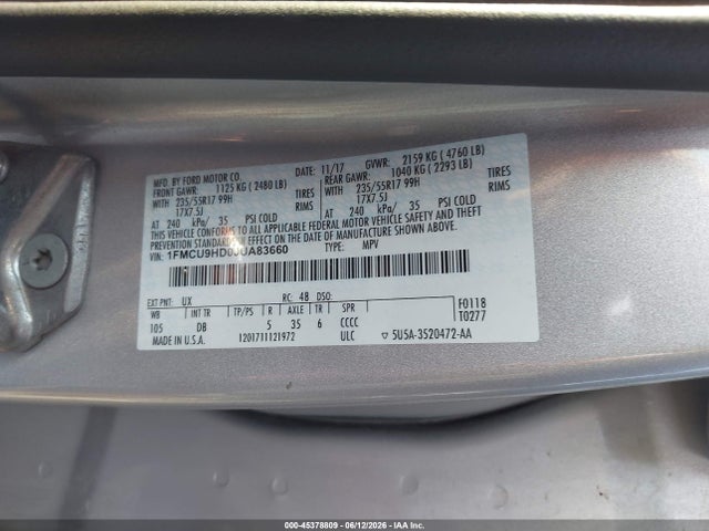 Aukcja sprzedaży 2018 Ford Escape Sel, vin: 1FMCU9HD0JUA83660, numer aukcji: 45378809