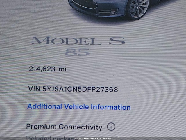 Aukcja sprzedaży 2013 Tesla Model S, vin: 5YJSA1CN5DFP27368, numer aukcji: 45378846