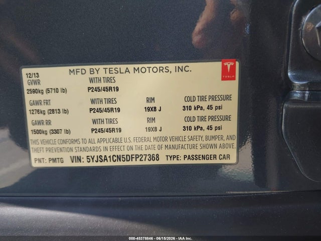 Aukcja sprzedaży 2013 Tesla Model S, vin: 5YJSA1CN5DFP27368, numer aukcji: 45378846