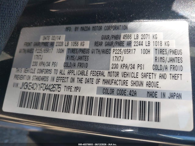 Aukcja sprzedaży 2015 Mazda Cx-5 Touring, vin: JM3KE4CY1F0442675, numer aukcji: 45378853