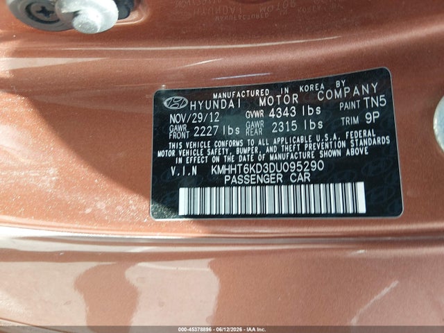 Продаж на аукціоні авто 2013 Hyundai Genesis 2.0t Premium, vin: KMHHT6KD3DU095290, номер лоту: 45378896