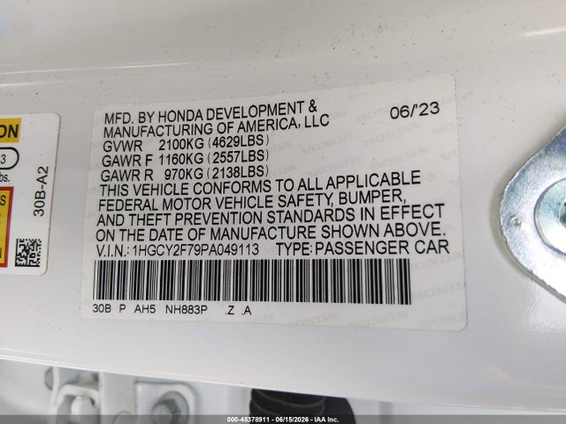 1HGCY2F79PA049113 Honda Accord Hybrid Sport-l