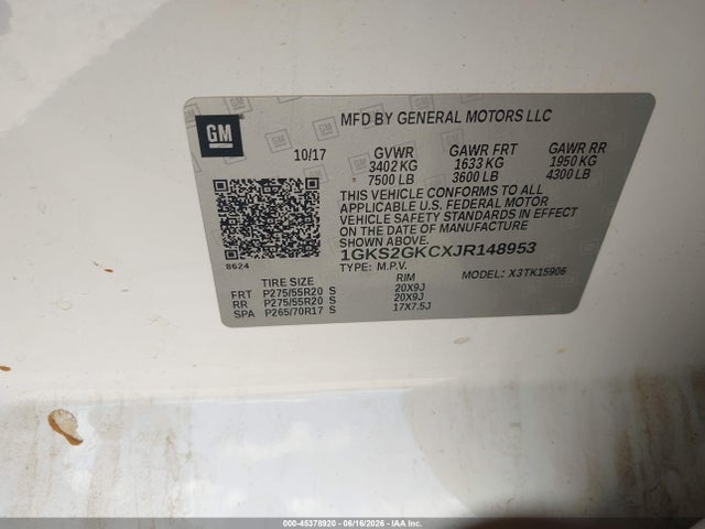 Продаж на аукціоні авто 2018 Gmc Yukon Xl Slt, vin: 1GKS2GKCXJR148953, номер лоту: 45378920