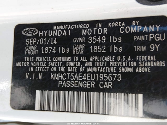 Aukcja sprzedaży 2014 Hyundai Accent Gs, vin: KMHCT5AE4EU195673, numer aukcji: 45378960