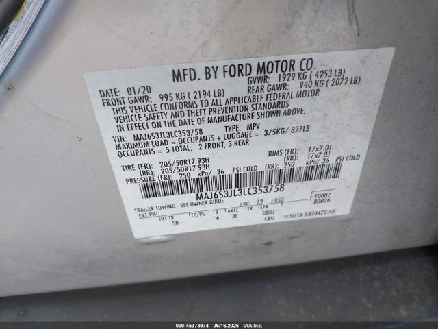 Ford Ecosport Ses 2020 MAJ6S3JL3LC353758 Image 9