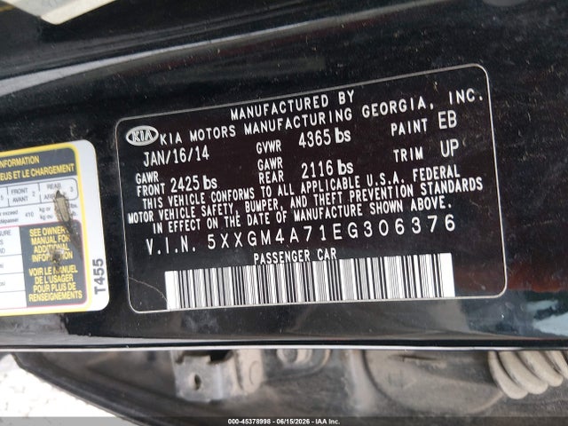 Auction sale of the 2014 Kia Optima Lx, vin: 5XXGM4A71EG306376, lot number: 45378998